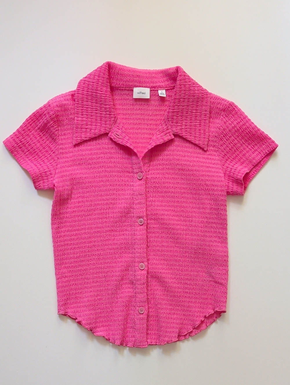 Aritzia Wilfred neon pink short sleeve button up polo - S